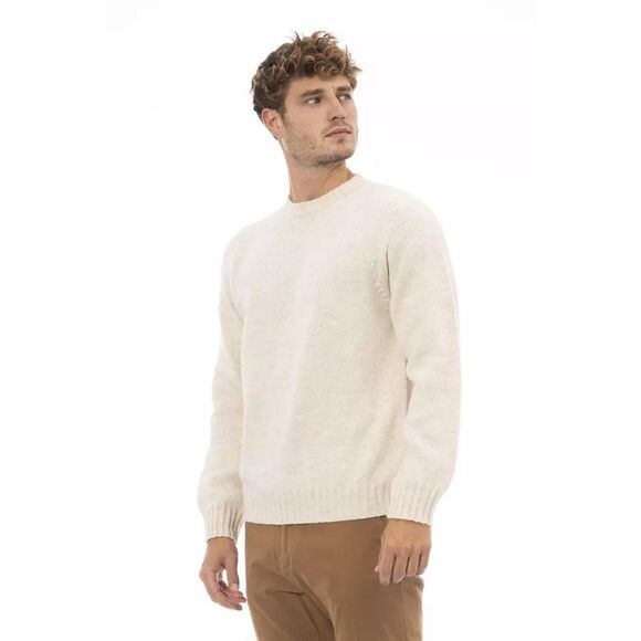 Alpha Studio Classic Knit Crew Neck Sweater Men Beige - Picture 2 of 3